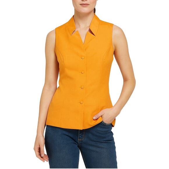 1990s Vintage Orange Sleeveless Blouse Vest Top Small - Picture 1 of 4